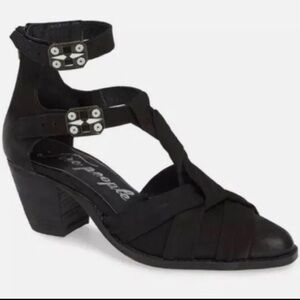 FREE PEOPLE Canosa Black Leather Ankle Strap Heels Sz 40 US 10